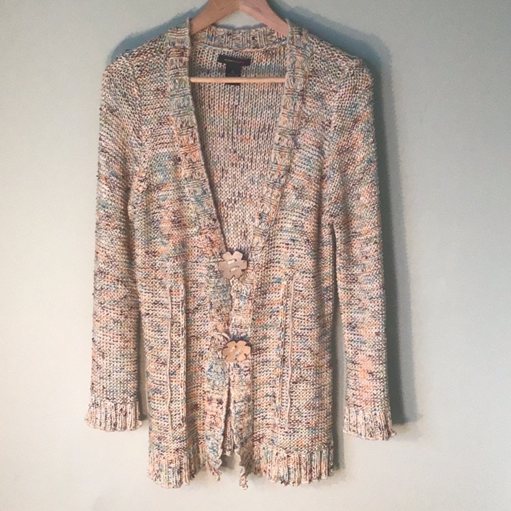 BCBGMaxAzria sweater with wood flower buttons. XL